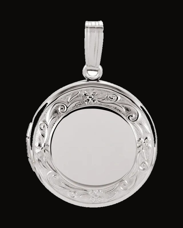 Engravable Round Locket — Rhodium-Plated on Sterling Silver