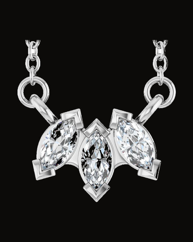 1/5 CTW Lab-Grown Diamond Three-Stone Necklace — Rhodium-Plated on 14K White Gold
