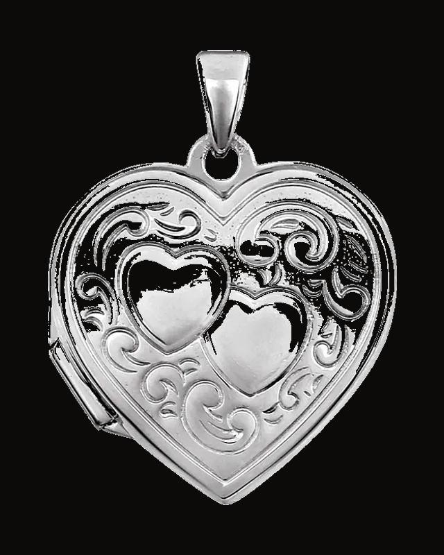 Engravable Double Heart Locket — Rhodium-Plated on Sterling Silver