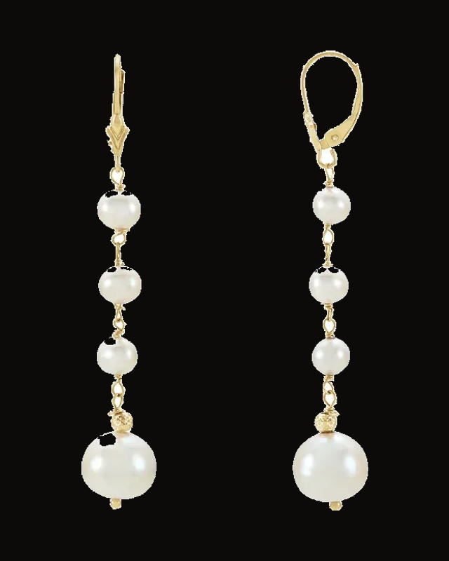 Cultured White Freshwater Pearl Earrings — 14K Yellow Gold