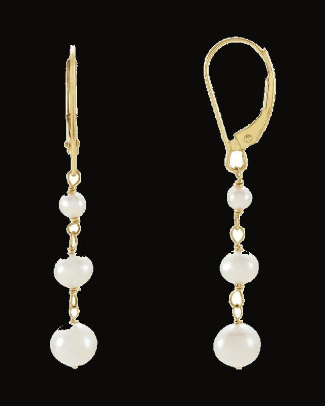 Cultured White Freshwater Pearl Earrings — 14K Yellow Gold