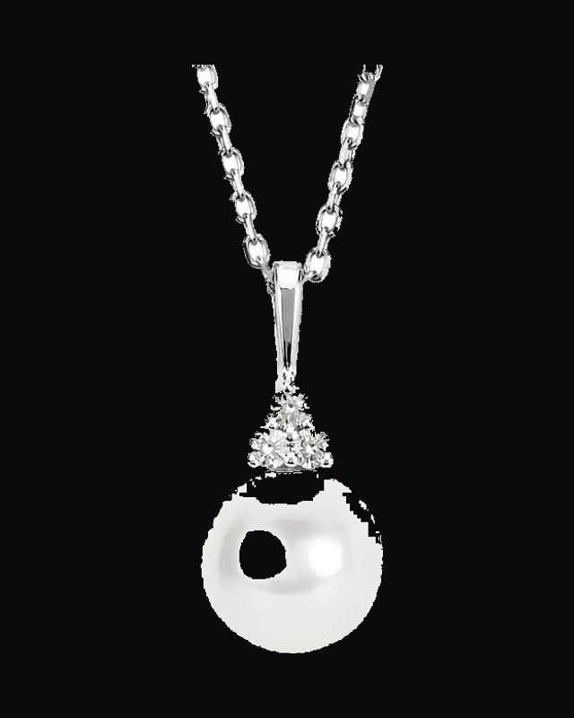 Cultured White Freshwater Pearl And 0.05 CTW Natural Diamond Necklace — 14K Yellow / White Gold