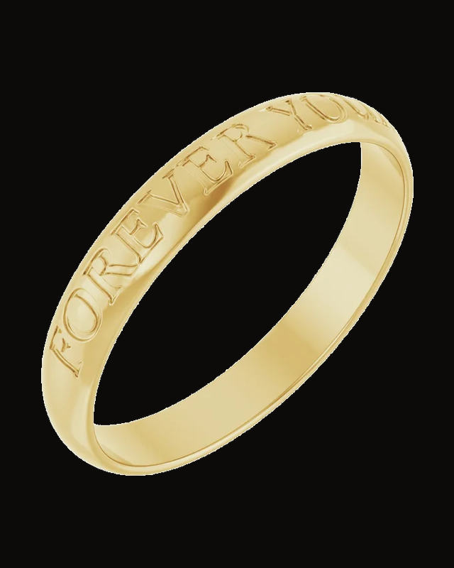 Ultra-Lightweight Forever Yours Engraved Half Round Band — 14K Yellow Gold · 3 mm