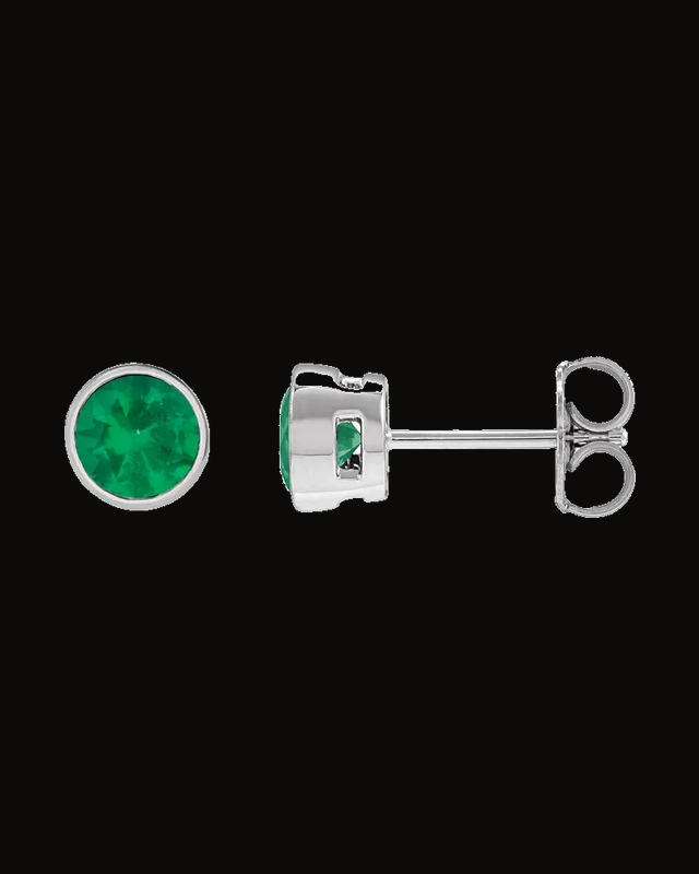 Lab-Grown Emerald Tapered Bezel Earrings — 14K White / Yellow Gold