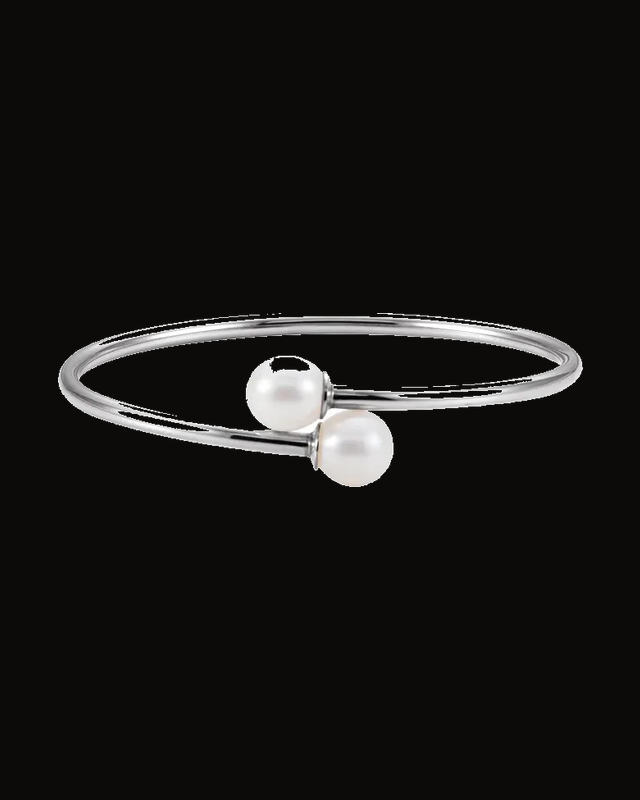 Flexible Pearl Bangle Bracelet — Sterling Silver · Cultured Freshwater Pearl