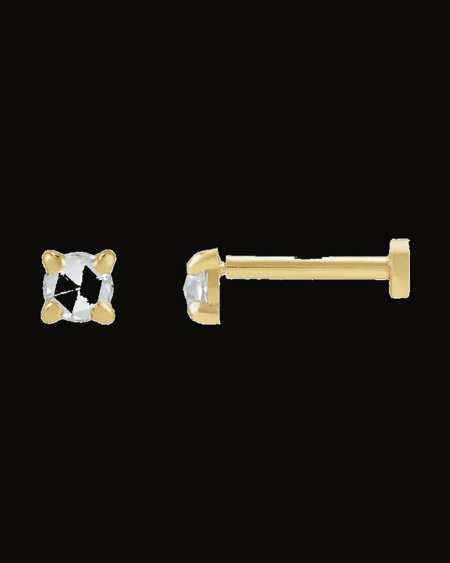 Round Rose-Cut 4-Prong Claw Stud Earrings — 14K White / Yellow Gold