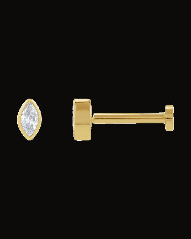 Marquise Bezel-Set Stud Earrings — 14K Yellow / White Gold
