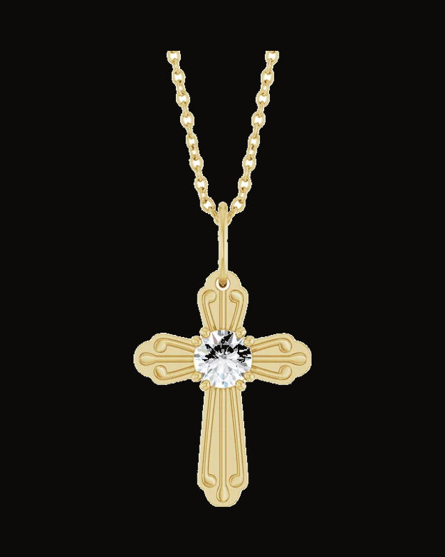 1/4 Ct Round Lab-Grown Diamond Cross Necklace — 14K Yellow / White Gold