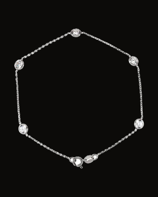 Bezel-Set Station Bracelet — Rhodium-Plated on 14K White Gold · 4 mm