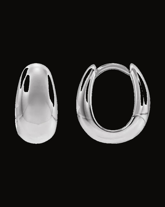 Puffed Huggie Hoop Earrings — Sterling Silver