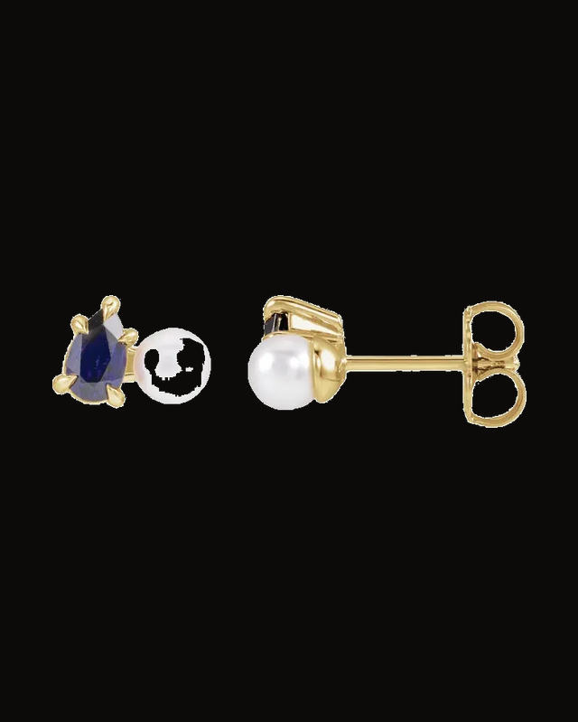 Lab-Grown Blue Sapphire And Cultured White Akoya Pearl Earrings — 14K Yellow Gold