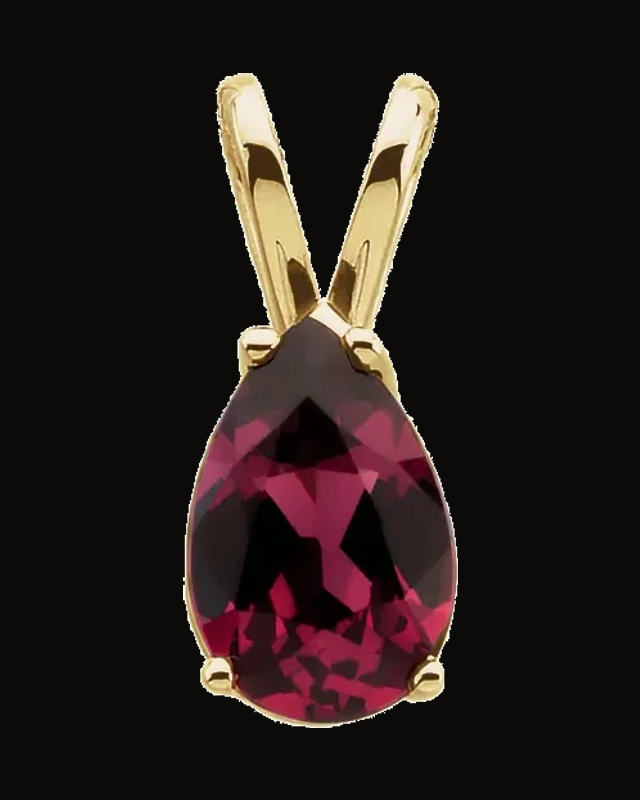 Natural Rhodolite Garnet Pendant — 14K Yellow Gold · 8 x 5 mm