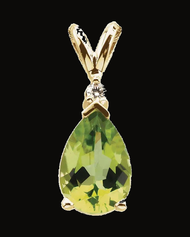 Natural Peridot And 0.04 CTW Natural Diamond Pendant — 14K Yellow Gold