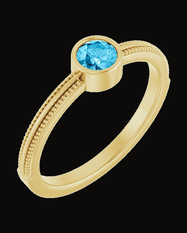 Milgrain Bezel-Set Solitaire Birthstone Ring — 14K Yellow Gold · 2 mm