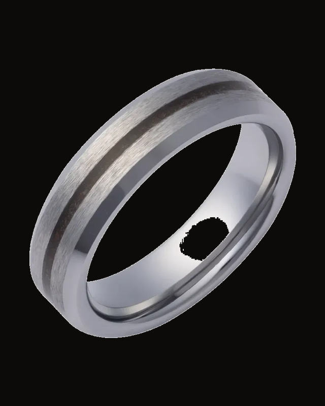 Beveled -Edge Comfort-Fit Satin Finish Band With Crushed Red Dino Band Inlay — Tungsten · 6 mm · Size 9