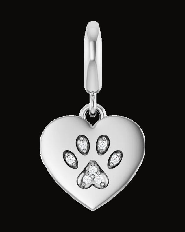 0.02 CTW Lab-Grown Diamond Paw Print Heart Charm/Pendant — Sterling Silver