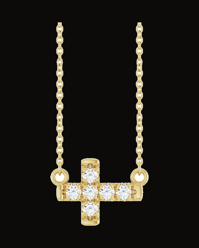 1/4 CTW Lab-Grown Diamond Sideways Cross Necklace — 14K Yellow Gold