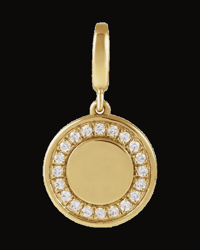 1/8 CTW Lab-Grown Diamond Engravable Circle Charm/Pendant — 14K White / Yellow Gold