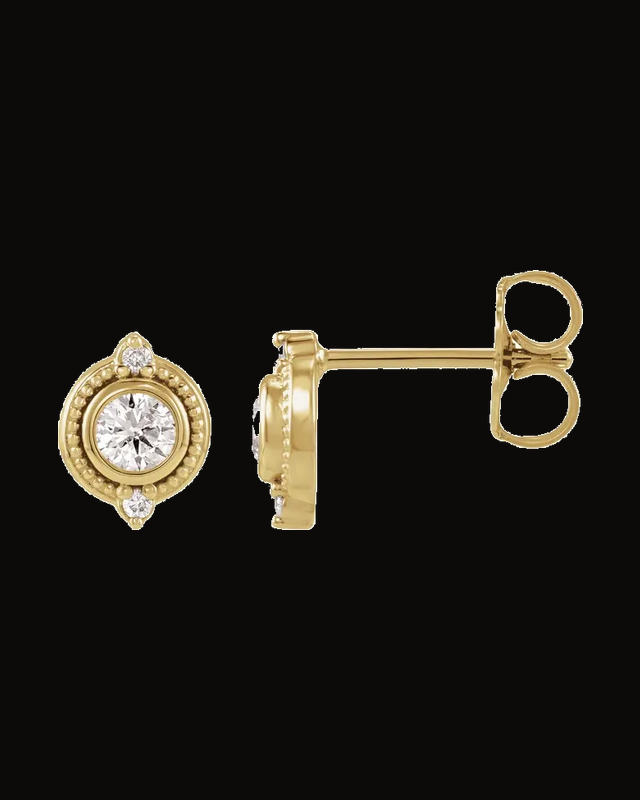 Bezel-Set Accented Vintage-Inspired Earrings — Sterling Silver · 1/5 CTW