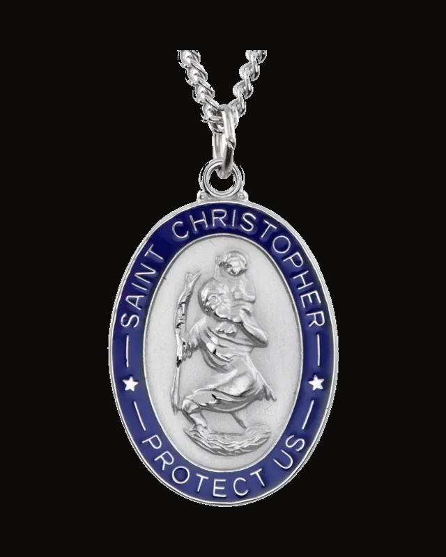 St. Christopher Medal Necklace or Pendant — Rhodium-Plated on Sterling Silver
