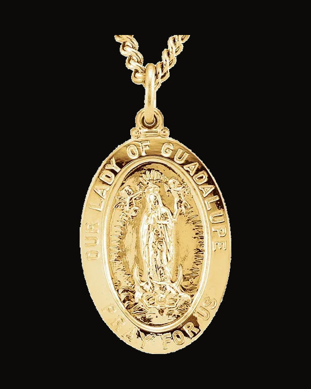 Oval Our Lady Of Guadalupe Medal Necklace — 24K Gold-Plated on 24K Yellow Gold-Plated