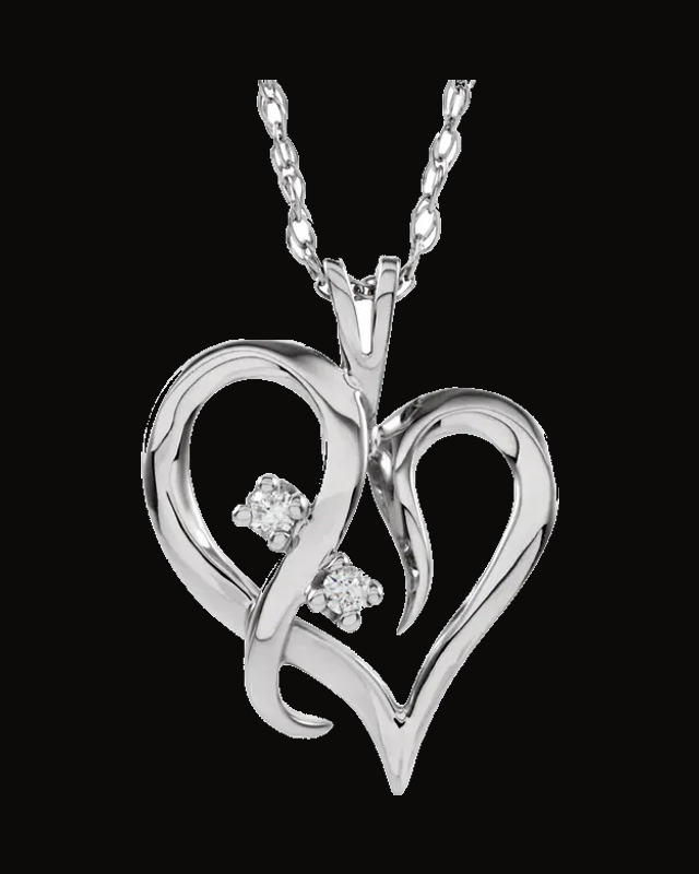 0.03 CTW Natural Diamond Heart Necklace — Rhodium-Plated on 14K White Gold