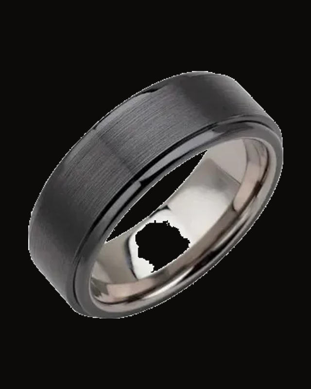 Ceramic Couture® Stepped-Edge Comfort-Fit Band — Tungsten · 8 mm