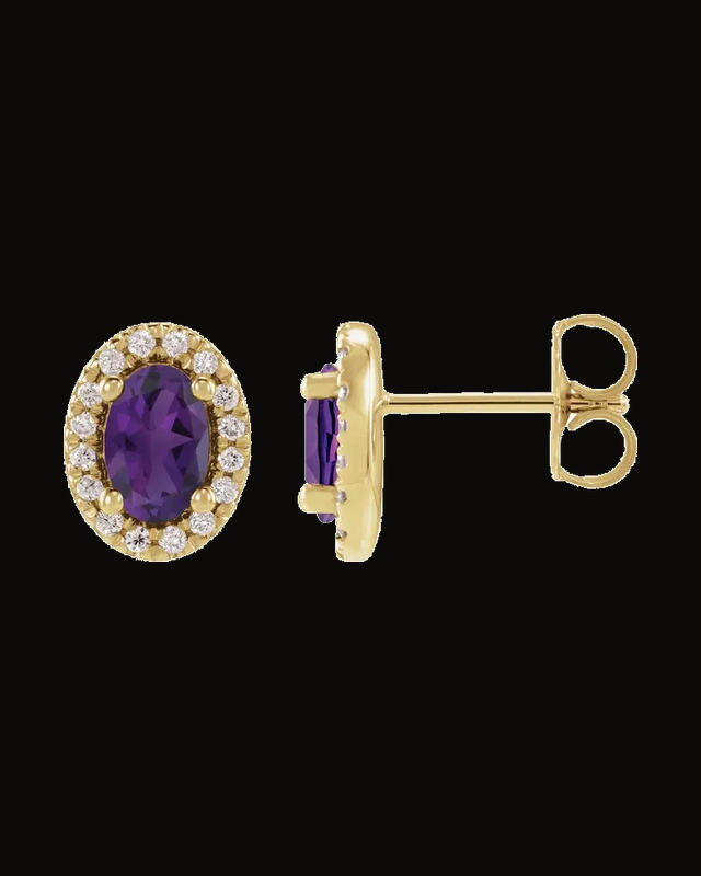Natural Amethyst And 1/8 CTW Lab-Grown Diamond French Set Earrings — 14K Yellow Gold