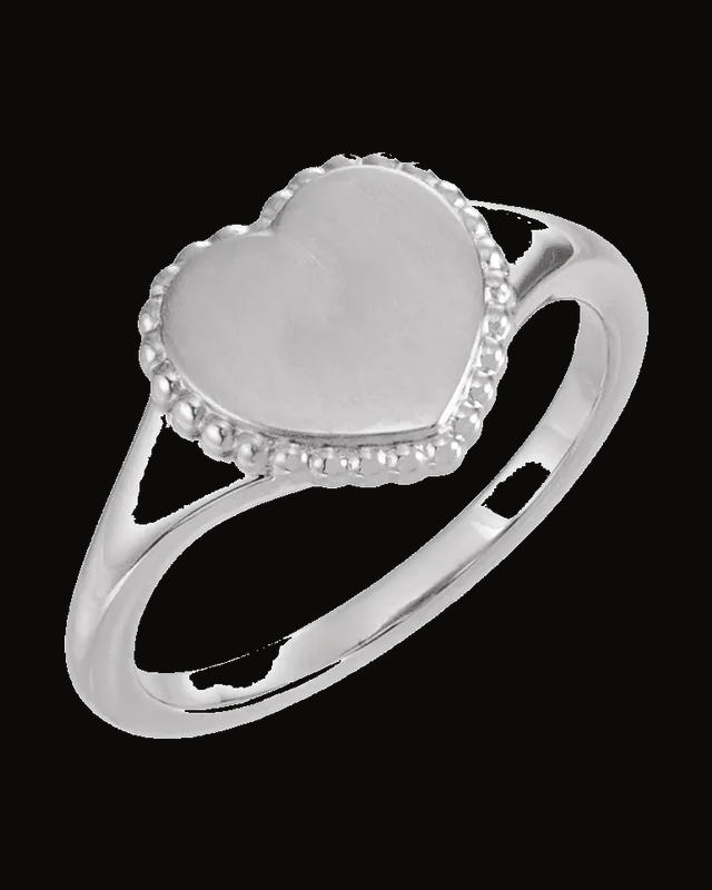Engravable Beaded Heart Ring — Sterling Silver · 1.8 mm