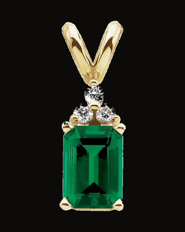 Lab-Grown Emerald And 0.05 CTW Natural Diamond Pendant — 14K Yellow Gold