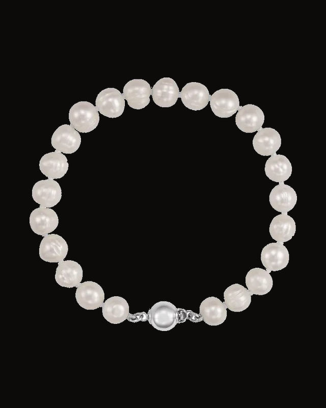 Cultured White Freshwater Pearl Strand Bracelet — Rhodium-Plated on Sterling Silver · Cultured Freshwater Pearl