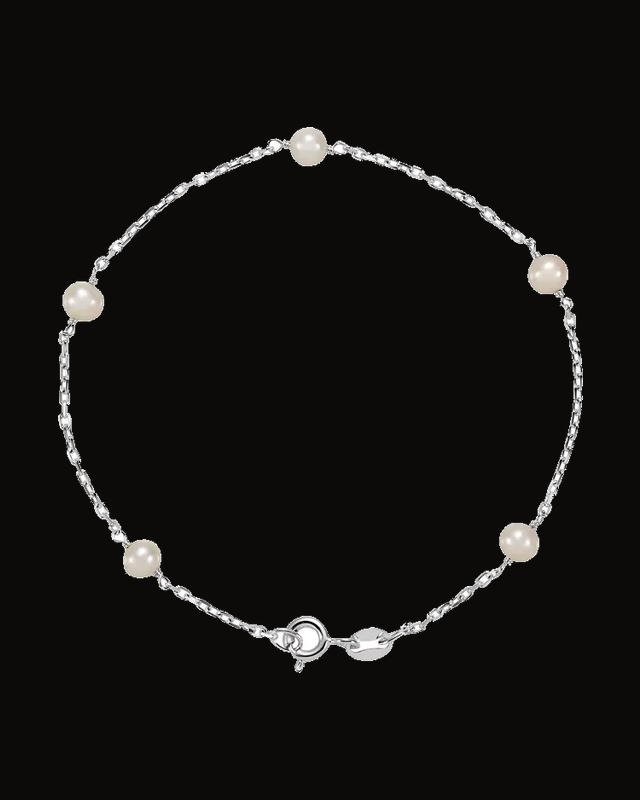 Cultured White Freshwater Pearl Station Bracelet — Silver-Plated on Sterling Silver · Cultured Freshwater Pearl