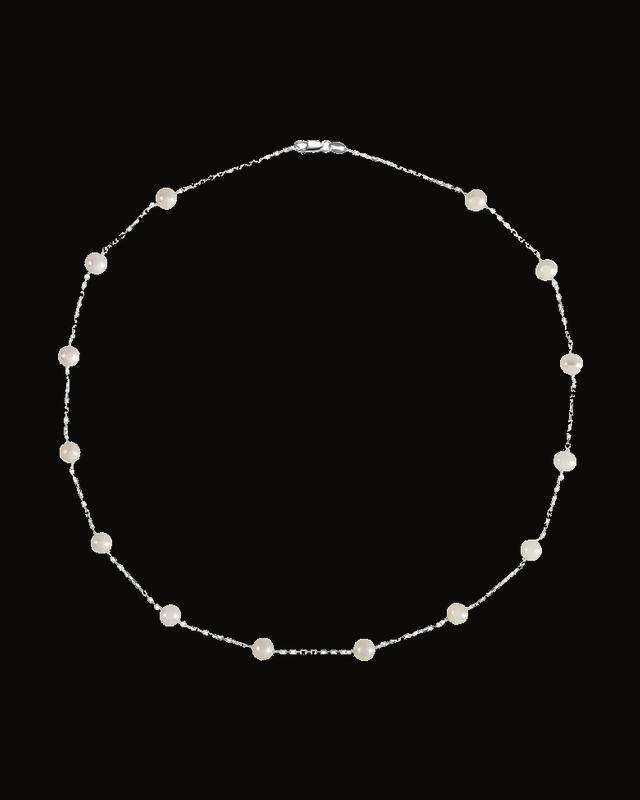 Cultured White Freshwater Pearl Station Necklace — Silver-Plated on Sterling Silver · Cultured Freshwater Pearl