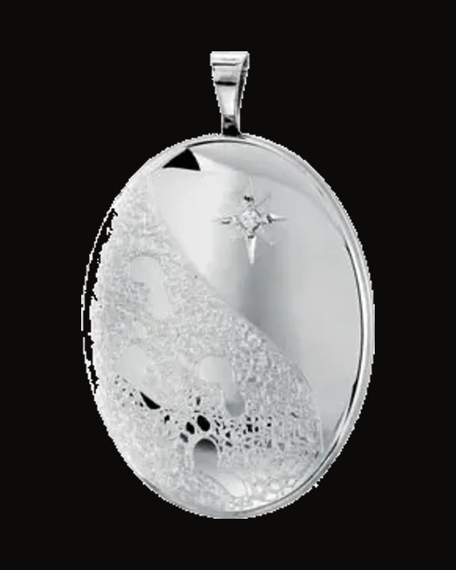 Natural Diamond Oval Footprints Locket — Sterling Silver