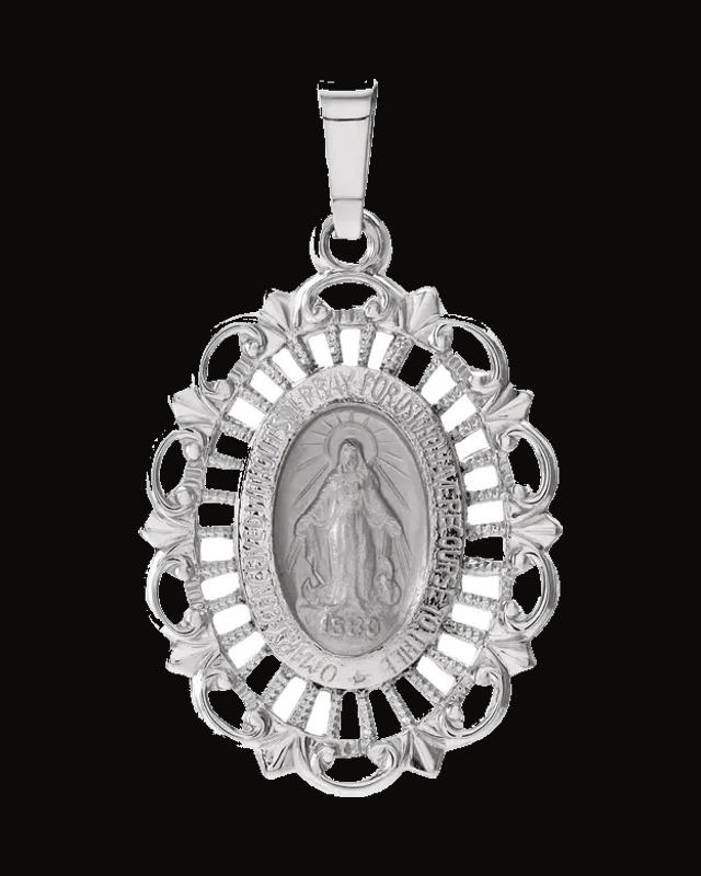 Oval Miraculous Medal — 14K White / Yellow Gold