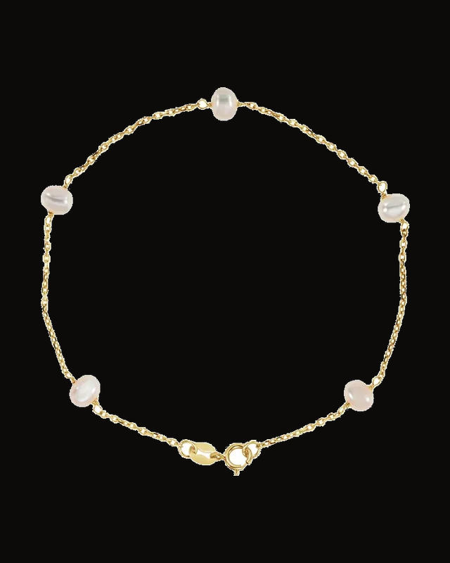 Cultured White Pearl Station Bracelet — 14K Yellow Gold · 4.25 mm