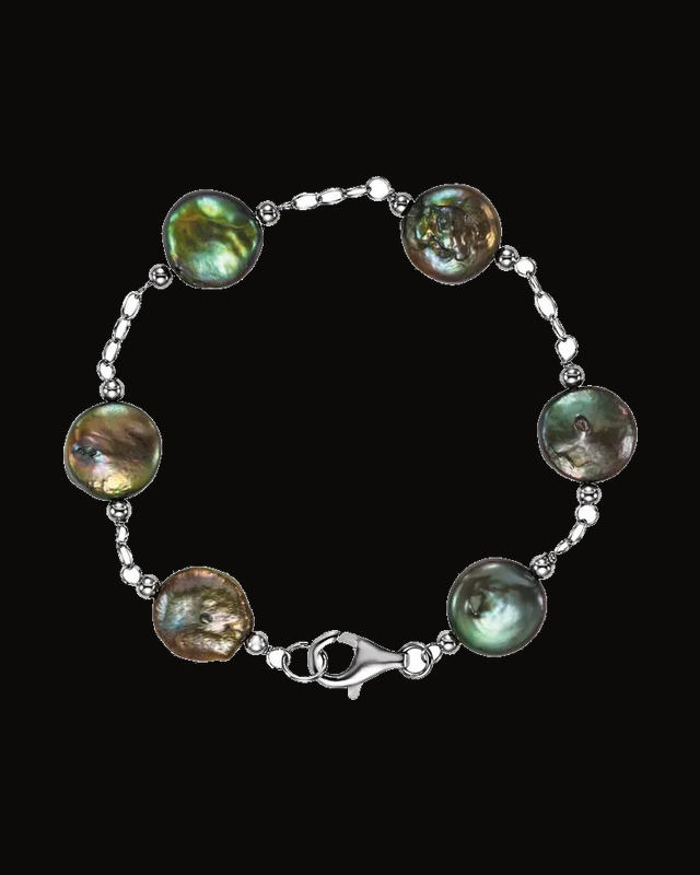 Cultured Black Freshwater Pearl Bracelet — Rhodium-Plated on Sterling Silver · Cultured Freshwater Pearl