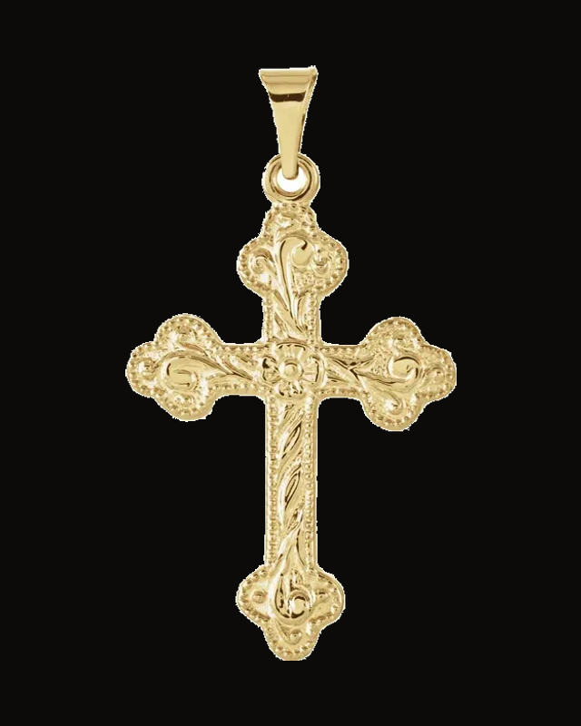 Floral-Inspired Cross Pendant — 14K Yellow Gold
