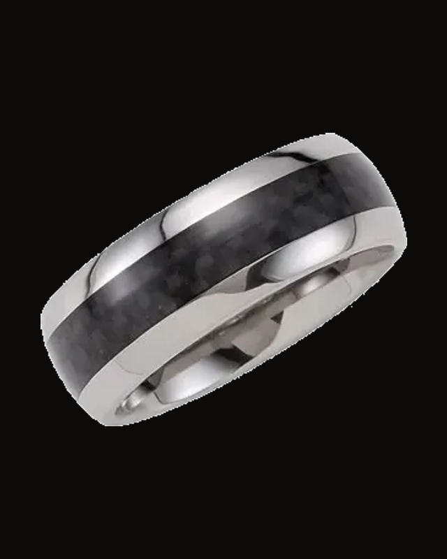 Carbon Fiber Inlay Comfort-Fit Half Round Band — Tungsten