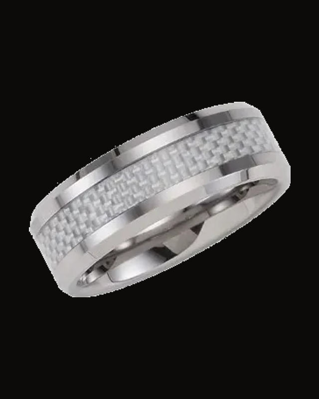 Carbon Fiber Inlay Beveled-Edge Band — Tungsten · 8 mm