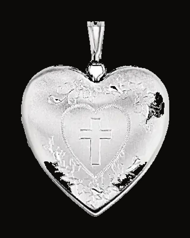 Heart Locket with Cross — Sterling Silver