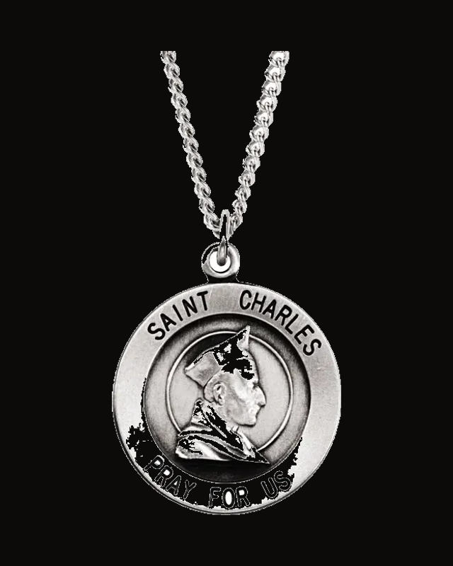 St. Charles Medal Necklace or Pendant — Rhodium-Plated on Sterling Silver