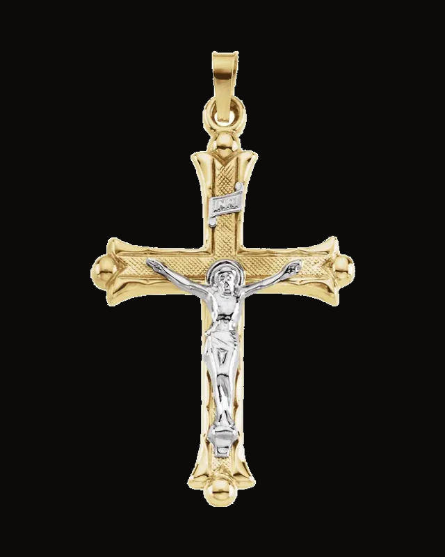Two-Tone Hollow Crucifix Pendant — Rhodium-Plated on 14K Yellow & White Gold