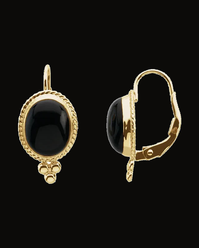 Natural Onyx Earrings — 14K Yellow Gold · 10 x 8 mm