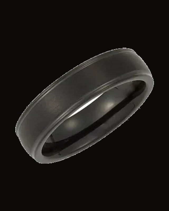 Flat-Edge Grooved Comfort-Fit Band With Black Immerse Plating — Black Immersion-Plated Tungsten · 6 mm