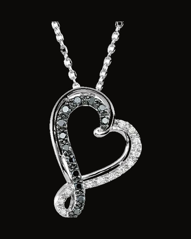 1/5 CTW Black And White Natural Diamond Heart Necklace — Rhodium-Plated on Sterling Silver
