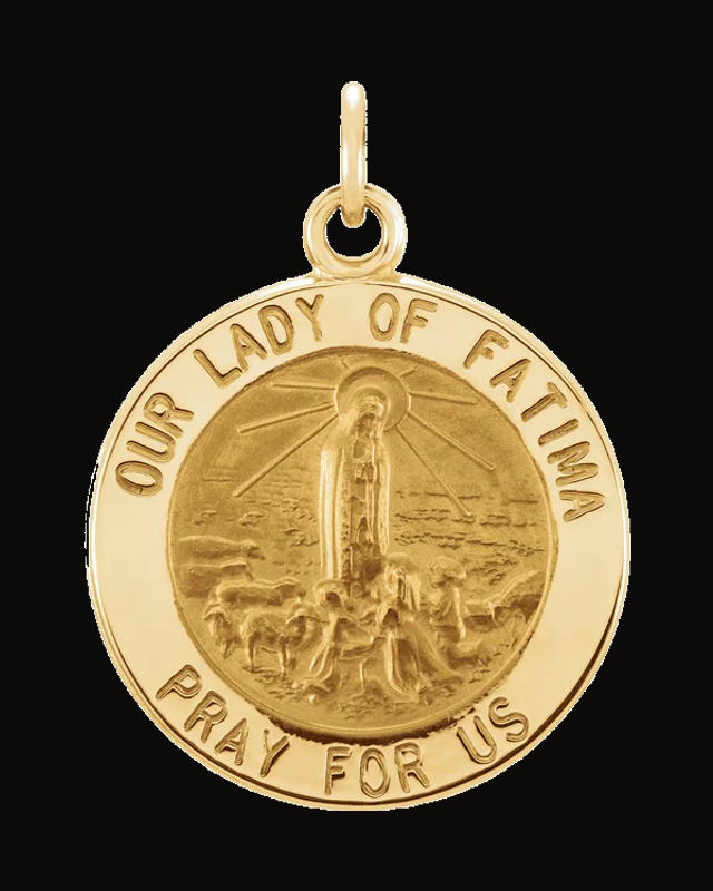 Our Lady of Fatima Medal Necklace or Pendant — 14K Yellow Gold