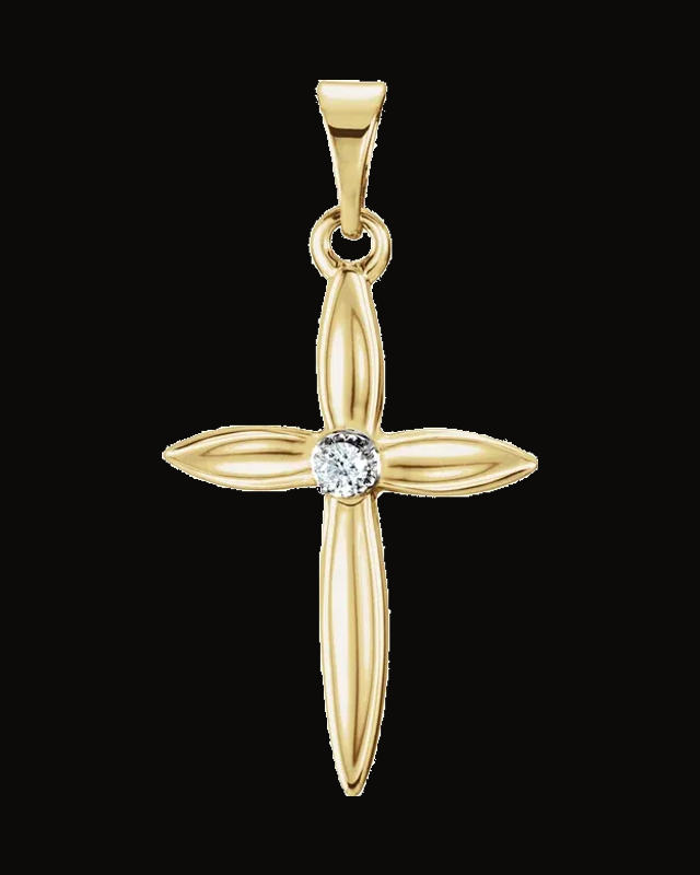 0.025 Ct Natural Diamond Cross Pendant — 14K Yellow & White Gold
