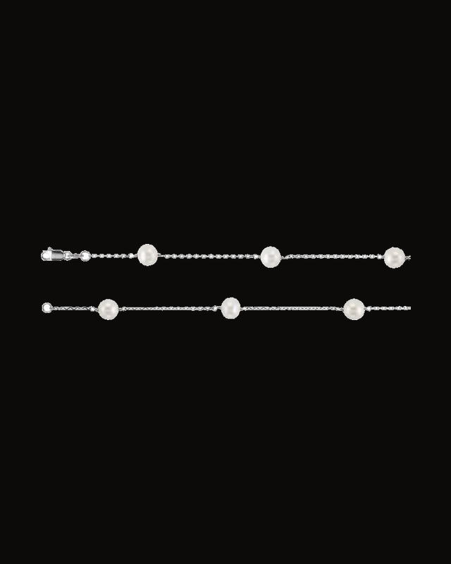 Cultured White Pearl Station Necklace — 14K White / Yellow Gold · 5 mm