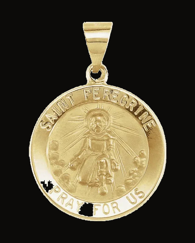 Round Hollow St. Peregrine Medal — 14K Yellow Gold